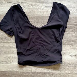 Lululemon Women’s Black Crop Sleeve V-Neck Top - Nulo Material XS